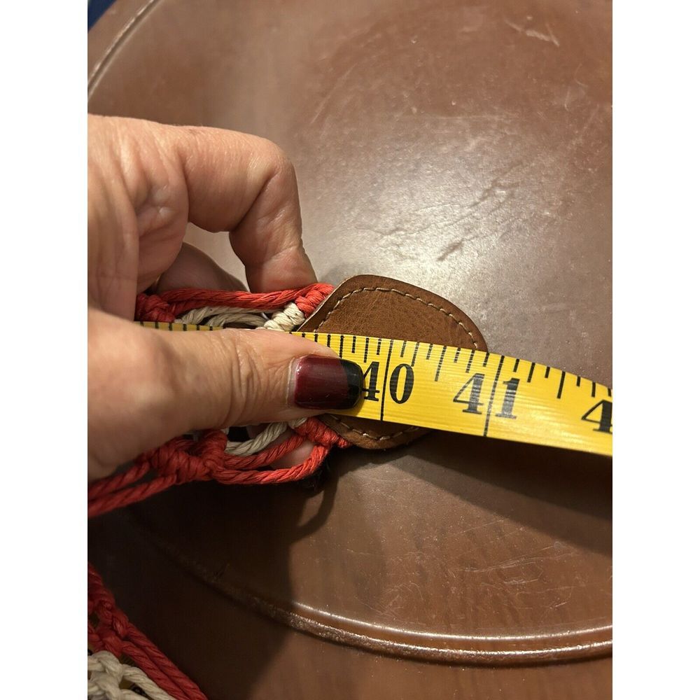 Vintage Braided Leather Accent‎ Belt Size 9 Red White Blue Boho Western Hippie - Picture 10 of 11